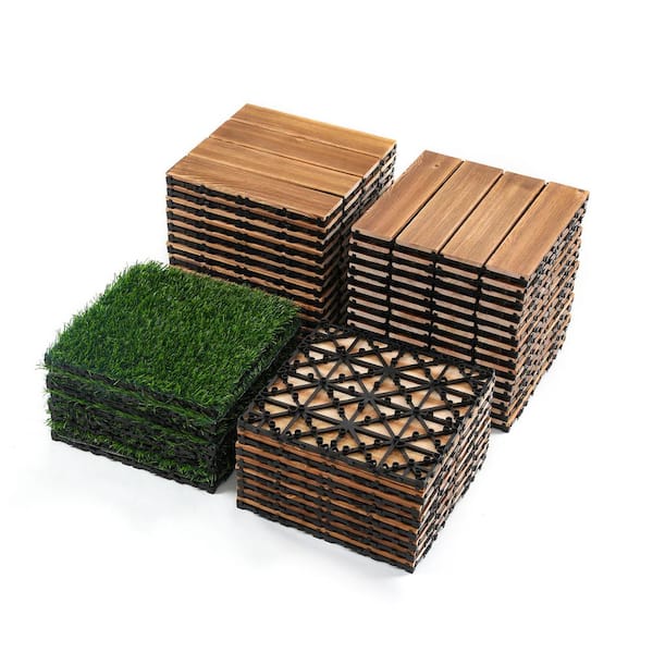 Unbranded 36-Pieces DIY Outdoor 12 in. x 12 in. Square Wood Plastic Carbonized Flooring, Artificial Grass Waterproof and Sun-Proof