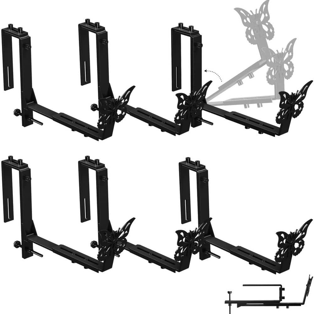 Iron Planter Box Brackets with Adjustable Dual Width, Rust-Proof Butterfly Decor, Anti-Tilt Support, Black, 6 Pack price history on PriceWatchPro