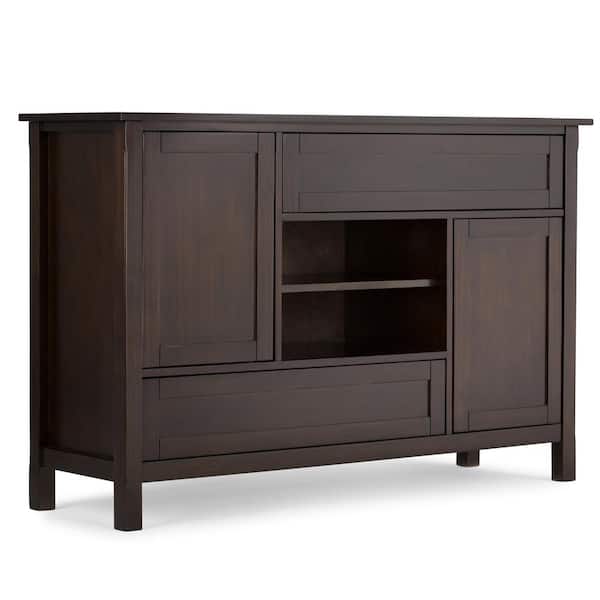 Simpli Home Sidney 54 in. Dark Chestnut Brown Wood TV Stand with 2 Drawer Fits TVs Up to 60 in. with Storage Doors