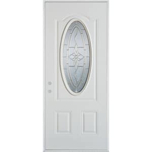32 in. x 80 in. Traditional Brass 3/4 Oval Lite 2-Panel Painted White Right-Hand Inswing Steel Prehung Front Door