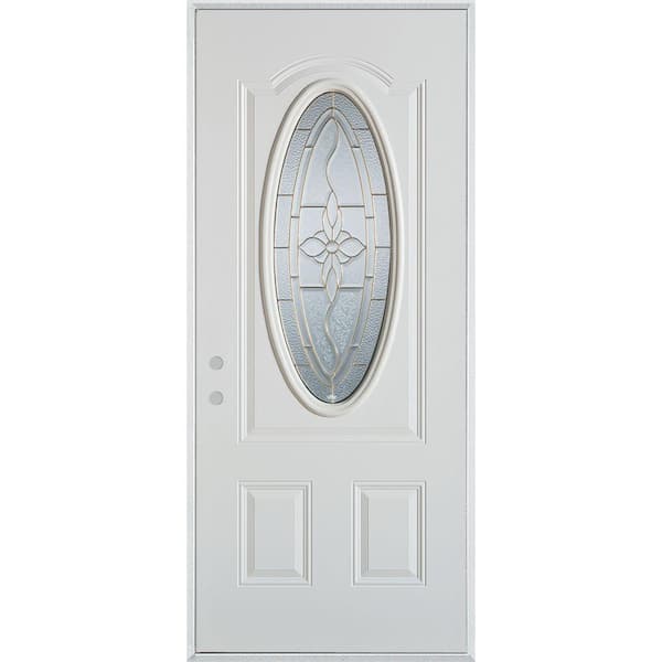 Stanley Doors 32 in. x 80 in. Traditional Brass 3/4 Oval Lite 2-Panel Painted White Right-Hand Inswing Steel Prehung Front Door