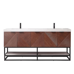 Mahon 72 in. W x 22 in. D x 33.9 in. H Double Sink Bath Vanity in Deep Walnut with White Grain Composite Stone Top