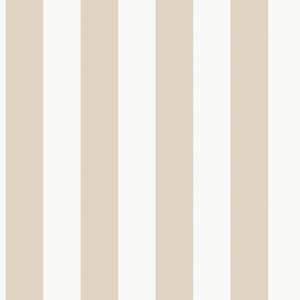 Beige/White Smart Stripes 3 Awning Stripe Sheen Finish Non-Pasted Vinyl on Non-Woven Wallpaper Sample