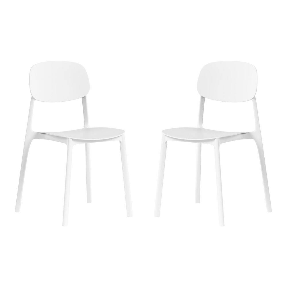Frond and Form Outdoor Patio Assembled Poly Plastic Stacking Dining Side Chair (Set of 2), White price history on PriceWatchPro