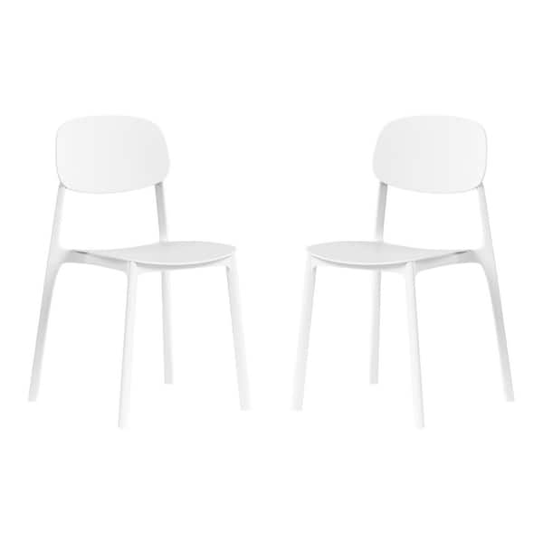WESTIN OUTDOOR Frond and Form Outdoor Patio Assembled Poly Plastic Stacking Dining Side Chair (Set of 2), White