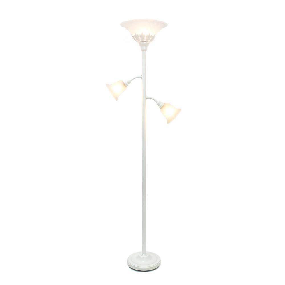 Elegant White Torchiere Floor Lamp with Adjustable Reading Lights