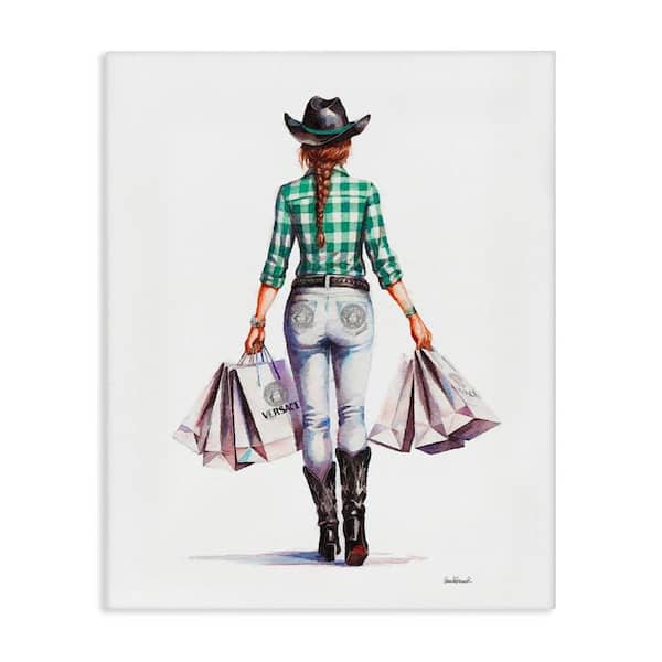 Country Cowgirl Shopper by Amanda Greenwood Unframed People Graphic Art Print 20 in. x 16 in.