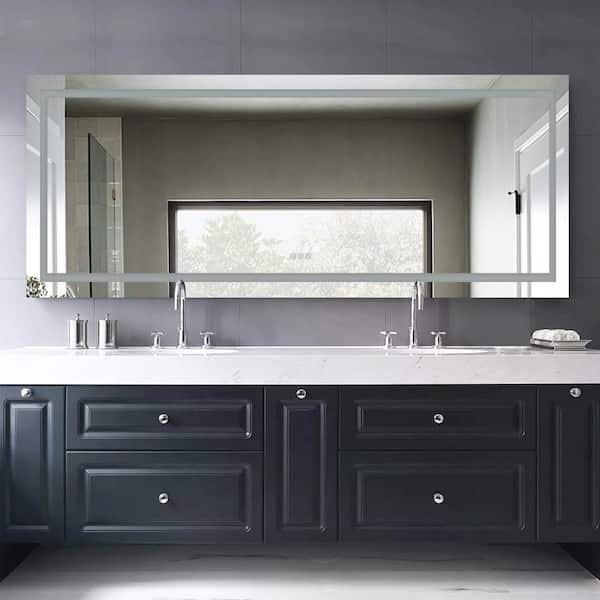 Interbath 96 in. W x 36 in. H Oversize Rectangular Frameless LED Mirror Dimmable Defogging Wall-Mounted Bathroom Vanity Mirror