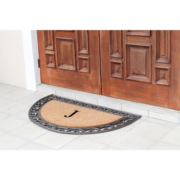 A1 Home Collections A1hc Dirt Trapper Black/Beige 23 in. x 38 in. Rubber and Coir Heavy Weight Large Monogrammed Y Doormat