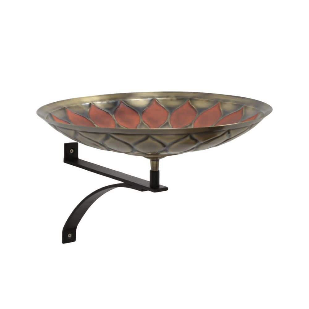 16 in. Dia. Round Antique Red Brass African Sunflower Birdbath w/Black Wrought Iron Wall Mount Bracket price history on PriceWatchPro