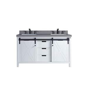 Marsyas 60 in W x 22 in D White Double Bath Vanity, Grey Quartz Countertop and Faucet Set