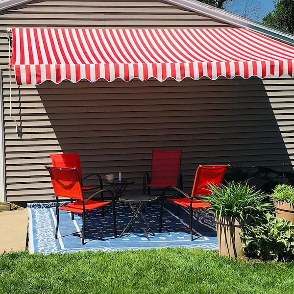 Aleko 6 5 Ft Retractable Awning 60 In Projection In Red And White Stripes Aw6 5x5redwt05 Hd The Home Depot