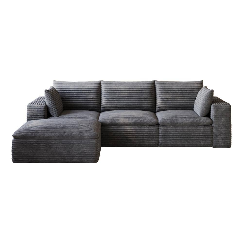 102 in. Armless 4-piece Corduroy Fabric Modular Deep Seat Sectional Sofa with Removable Cushion in Dark Grey