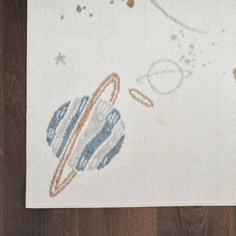 Ivory Multicolor Space Theme Kids Washable Area Rug 5' x 7'