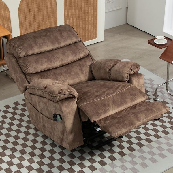 Brown Extended Footrest Comfort Velvet Power Lift Recliner with Massage and Heat