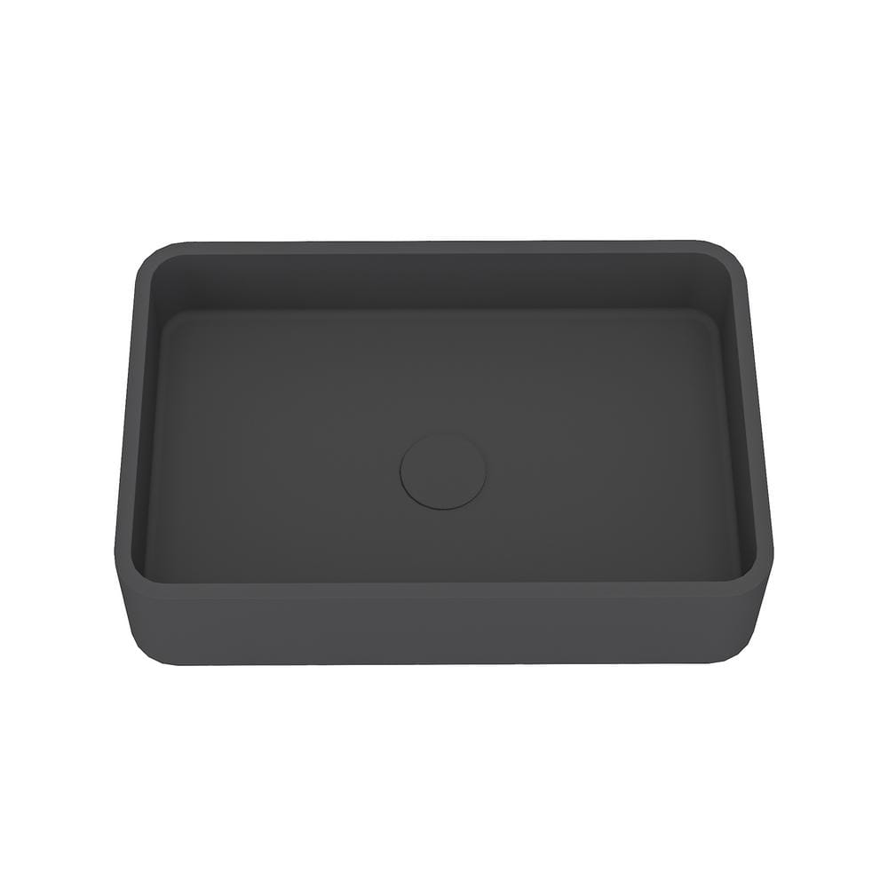 Black Earth Rectangular Concrete Bathroom Vessel Sink with Drainer