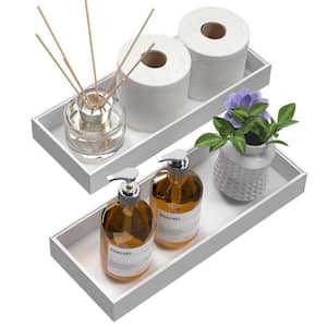 Freestanding Organizer Bathroom Bamboo Vanity Tray White Set of 2