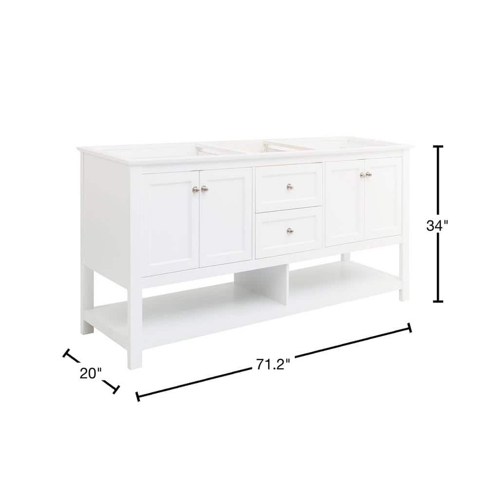 Manchester 72" White Solid Wood Double Sink Freestanding Vanity Base