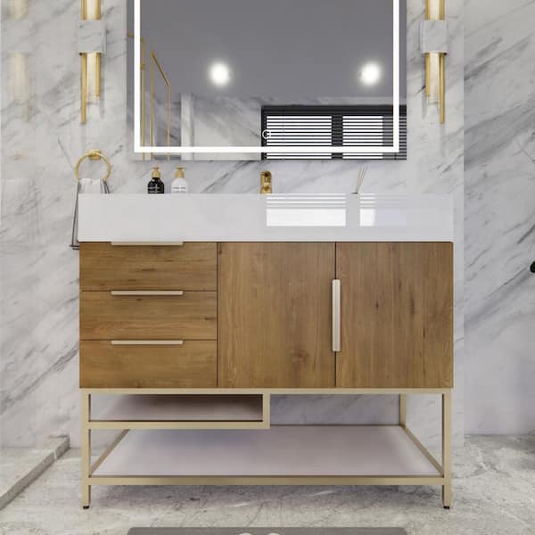 BV Better Vanity Bethany 42 in. W x 20 in. D x 36 in. H Single Sink Freestanding Bath Vanity in Oak with White Acrylic Top