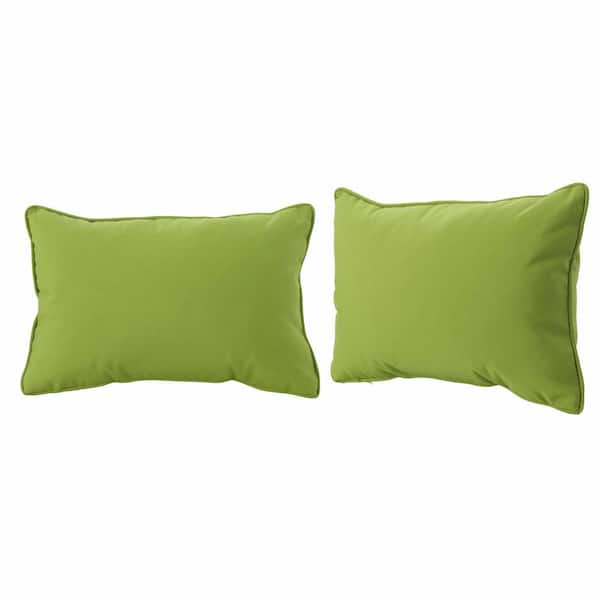 Noble House Amaris Green Lumbar Outdoor Throw Pillow (2-Pack)