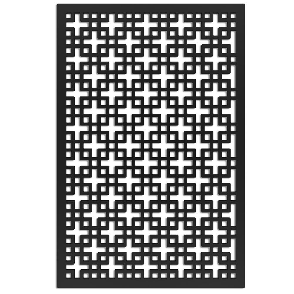 Chinese Square 4 ft. x 32 in. Black Vinyl Decorative Screen Panel