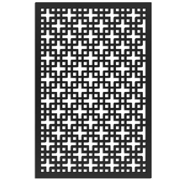 Acurio Latticeworks Chinese Square 4 ft. x 32 in. Black Vinyl Decorative Screen Panel