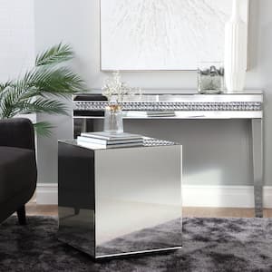 20 in. Silver Mirrored Large Square Glass End Accent Table