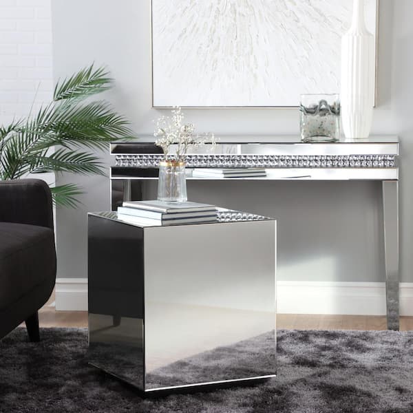 Litton Lane 20 in. Silver Mirrored Large Square Glass End Accent Table