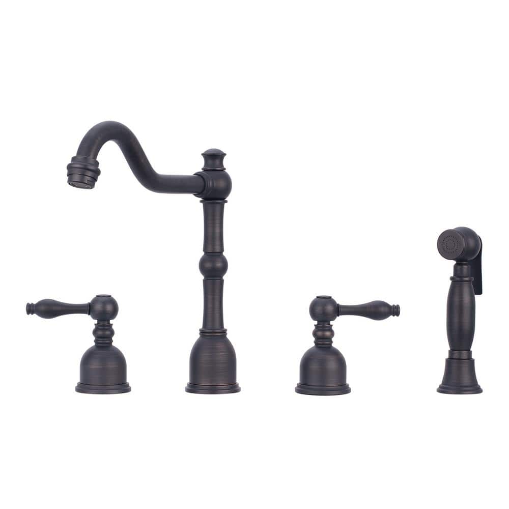 Double Handle Deck Mount Standard Kitchen Faucet with Side Spray in Oil Rub