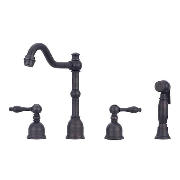 Akicon Double Handle Deck Mount Standard Kitchen Faucet with Side Spray in Oil Rubbed Bronze