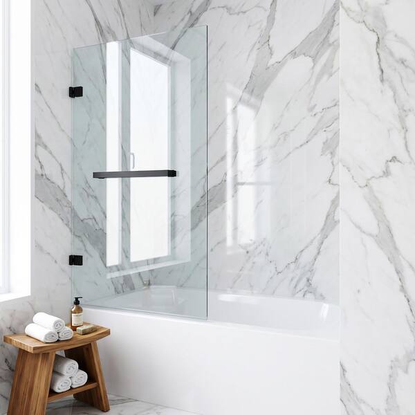 VIGO Rialto 34 in. W x 58 in. H Pivot Frameless Tub Door in Matte