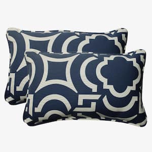 Blue Rectangular Outdoor Lumbar Throw Pillow 2-Pack