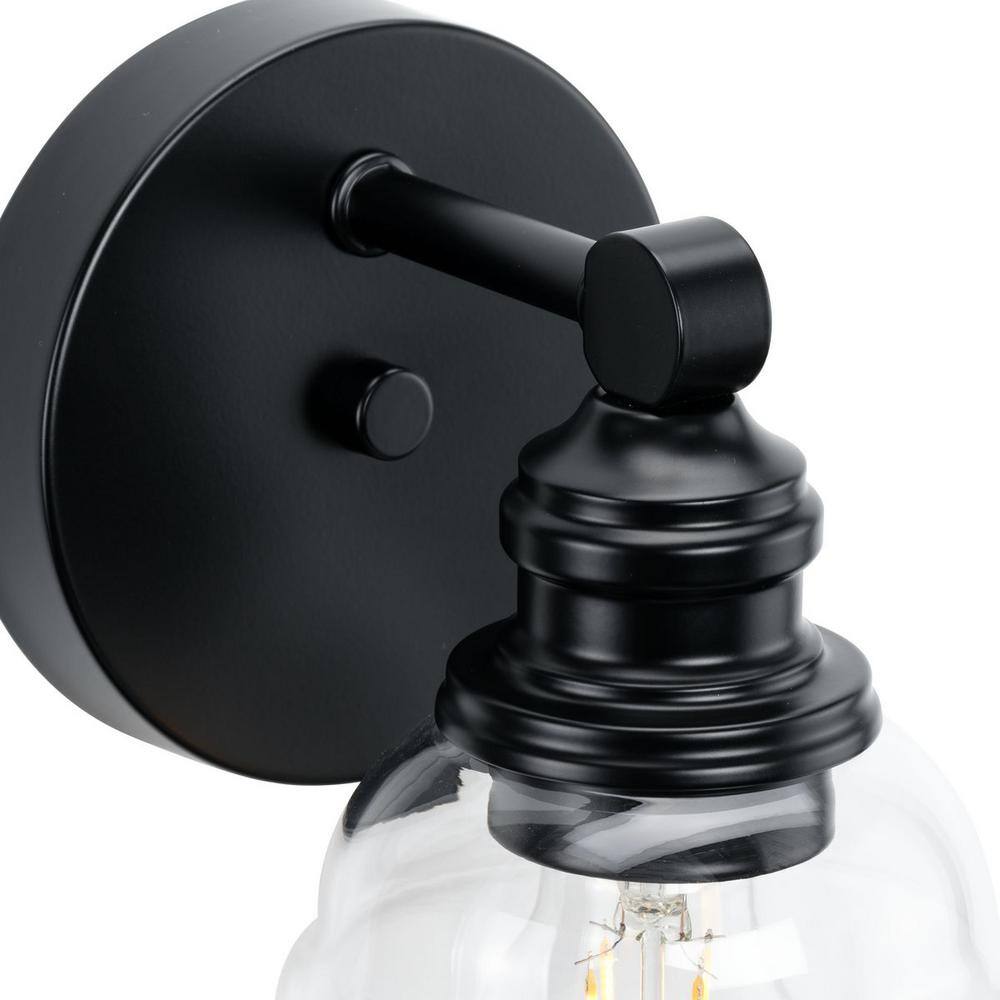 Matte Black Clear Glass Farmhouse Bath Vanity Light