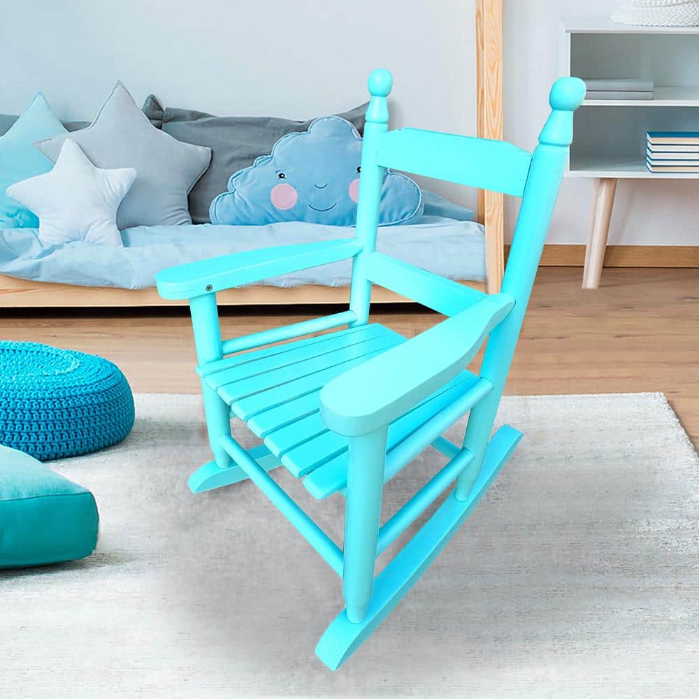 AUTMOON Children's Wood Indoor Outdoor Rocking Chair, Light Blue ...