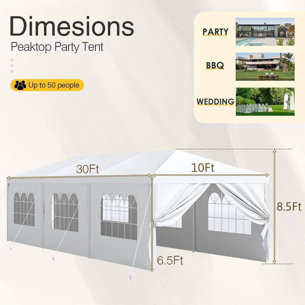 10x30FT White Outdoor Canopy Tent with Removable Sidewalls
