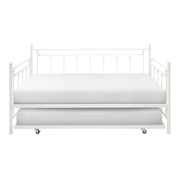Lazzara Roland White Metal Finish Twin Daybed with Trundle