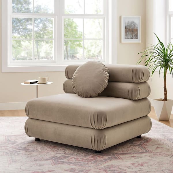 Jubilee 38 in. Performance Velvet Modular Armless Sectional Sofa Chair in Taupe