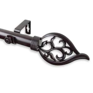 28 in. - 48 in. Telescoping 1 in. Single Curtain Rod Kit in Mahogany with Flora Finial