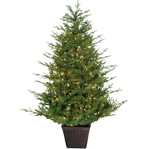 5 ft. Pre-Lit Adirondack Potted Christmas Tree with Warm White LED Lights
