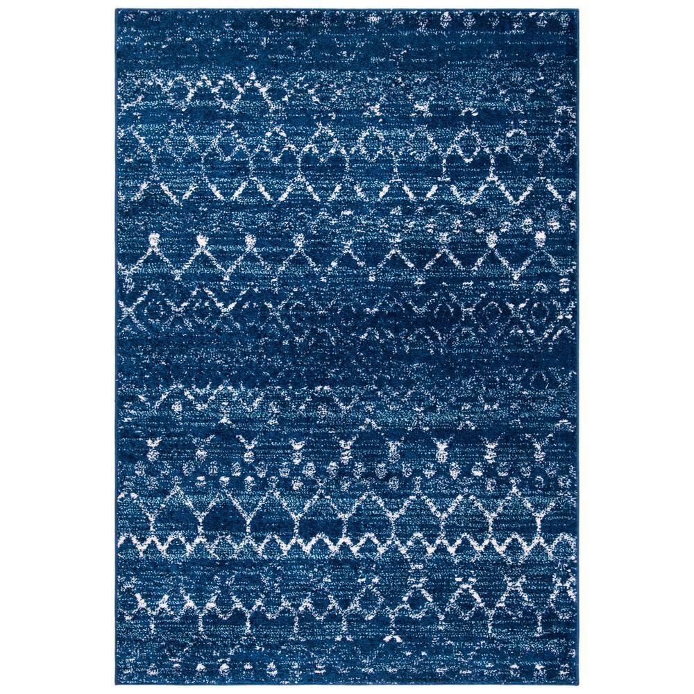 Hand-Knotted Boho-Chic Blue/Ivory Synthetic Area Rug - 5'3" x 7'6"