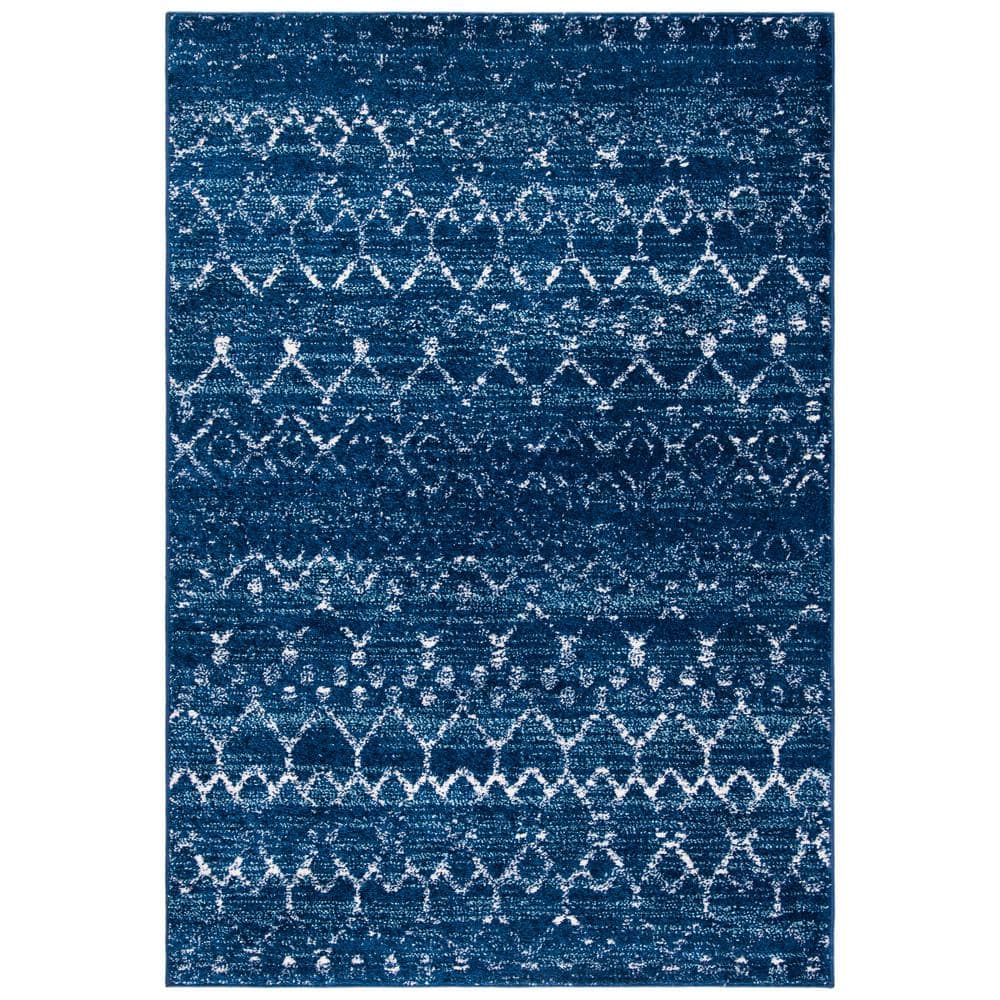 Tulum Blue and Ivory 8' x 10' Geometric Synthetic Area Rug