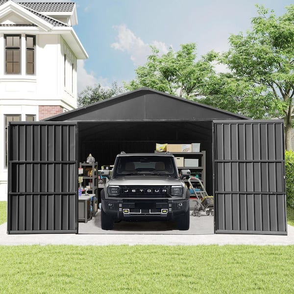 Dark Gray 12 ft. x 15 ft. Extra Large Outdoor Metal Garage Shed