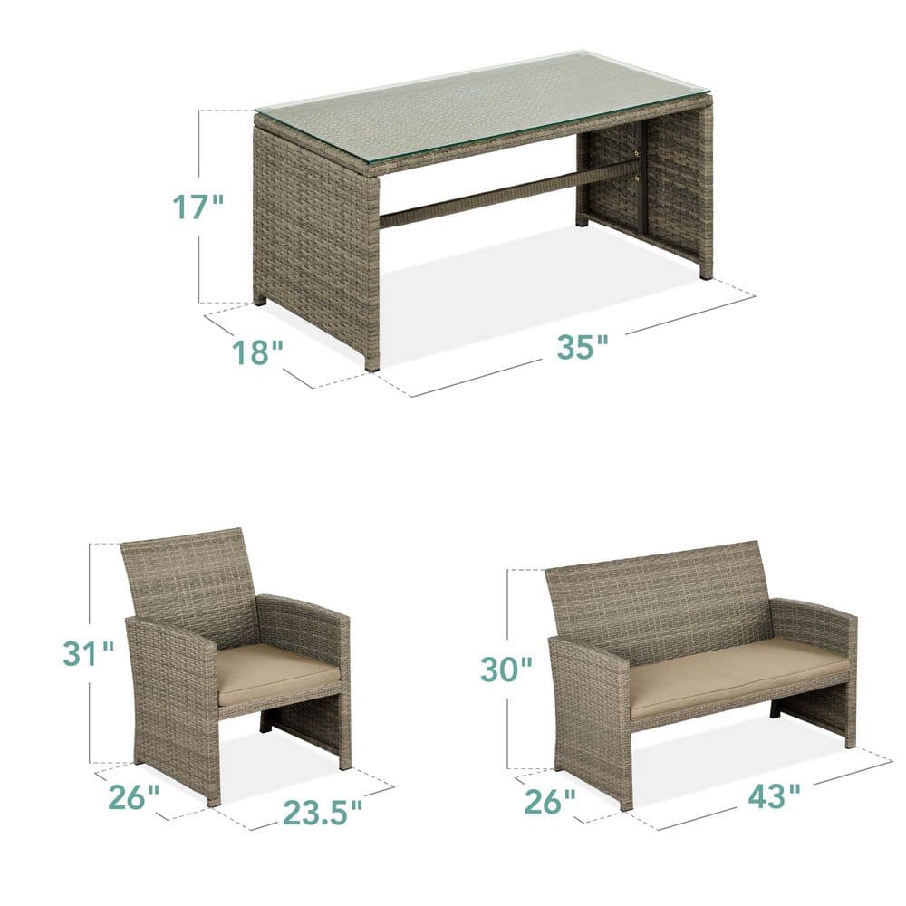 Taupe Wicker 4-Piece Outdoor Patio Conversation Set with Cushions