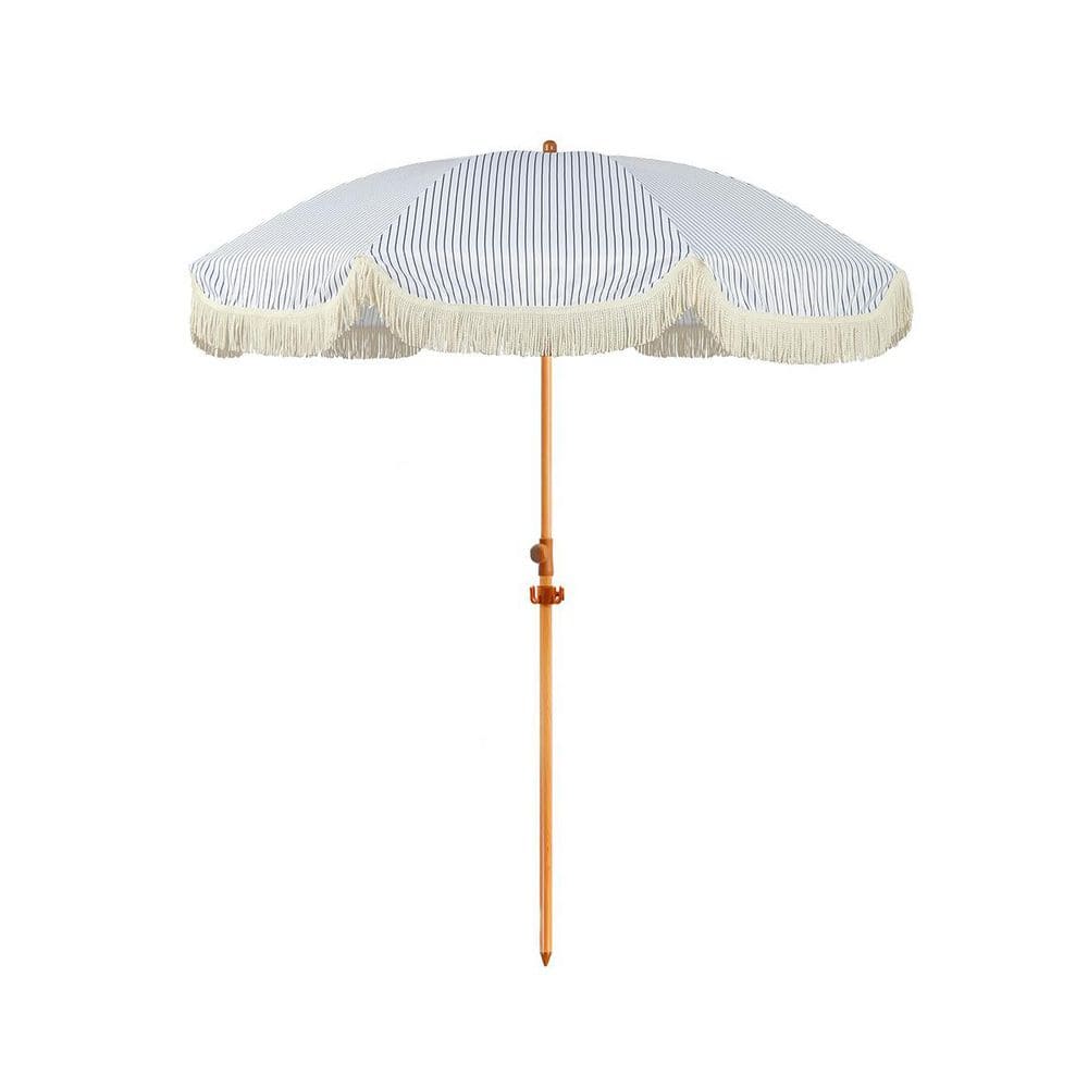6.5 in. Patio Umbrella Fringe Beach Outdoor Tilting Aluminum Pole UV 50 Plus Fiberglass Blue White Stripe price history on PriceWatchPro