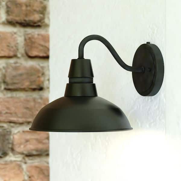 VAXCEL Buena Park Metal 1-Light Dusk to Dawn Black Outdoor Dome Coach Wall Lantern