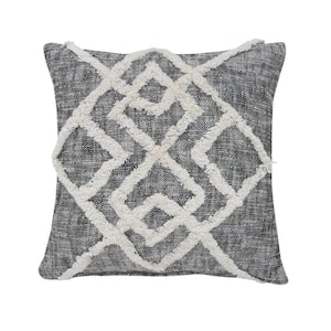 Tufted Black / Cream Geometric Diamond Cozy Poly-fill 20 in. x 20 in. Indoor Throw Pillow