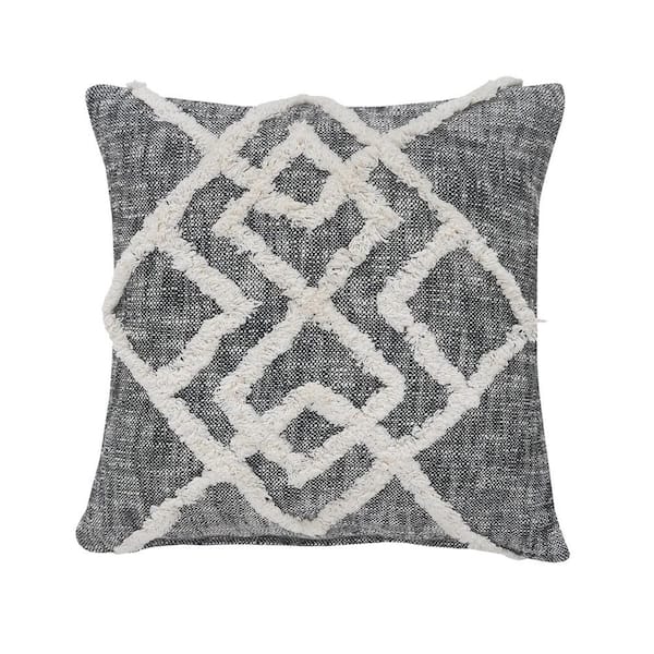 Unbranded Tufted Black / Cream Geometric Diamond Cozy Poly-fill 20 in. x 20 in. Indoor Throw Pillow