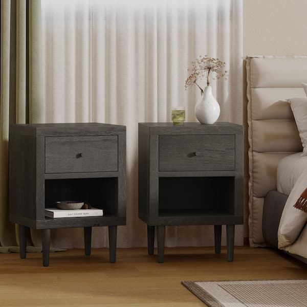 Noble House Fairhall 1-Drawer Gray Maple Set of 2-Nightstand