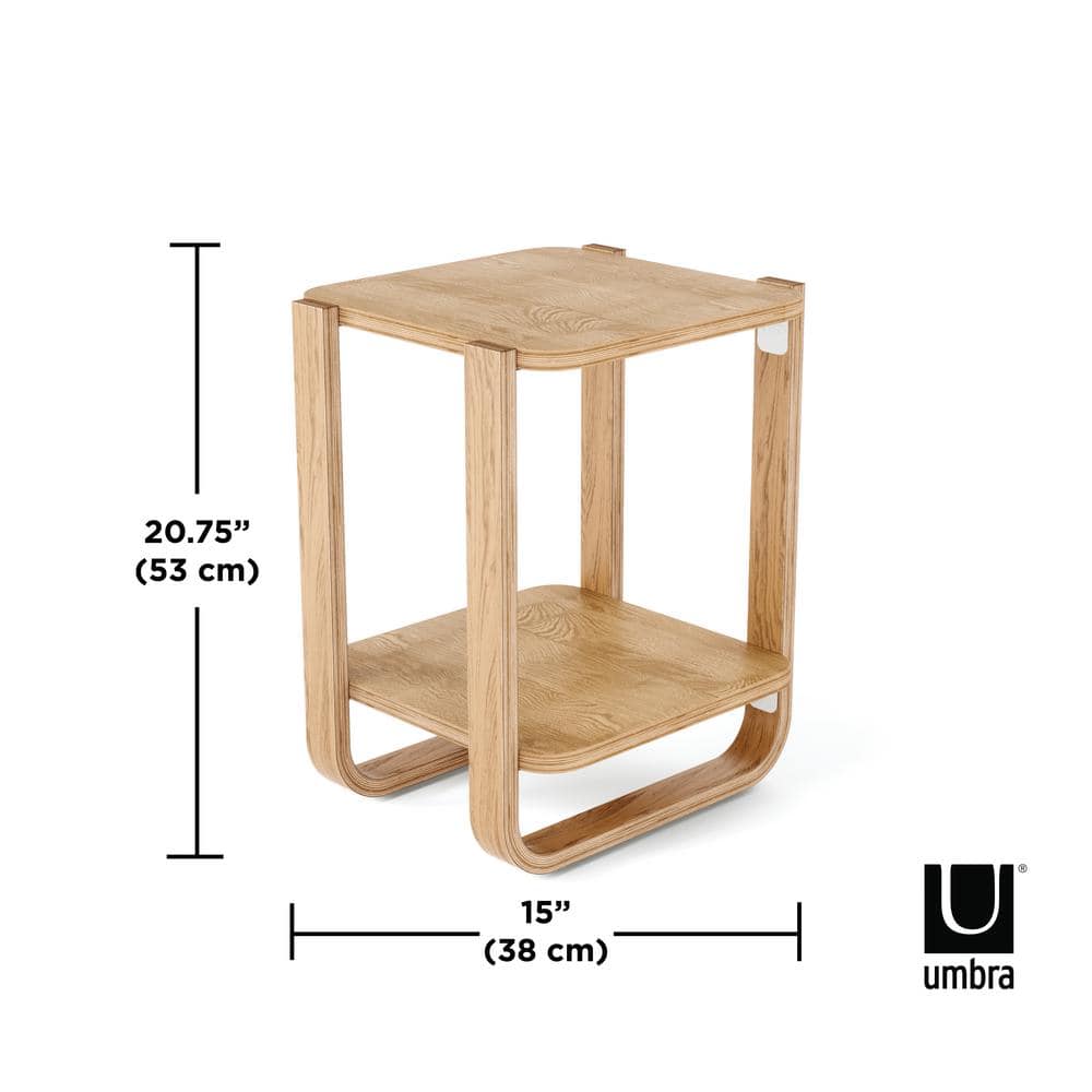 Natural Wood Two-Tier Side Table with Bentwood Legs