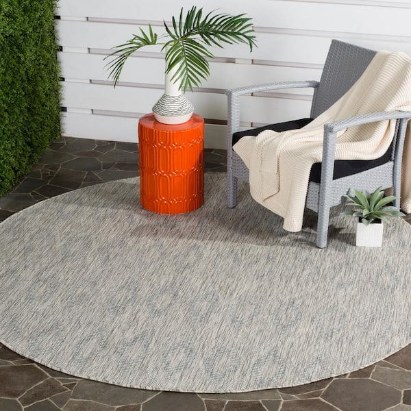 Courtyard Gray/Gray 9 ft. x 9 ft. Solid Color Diamond Indoor/Outdoor Round Area Rug